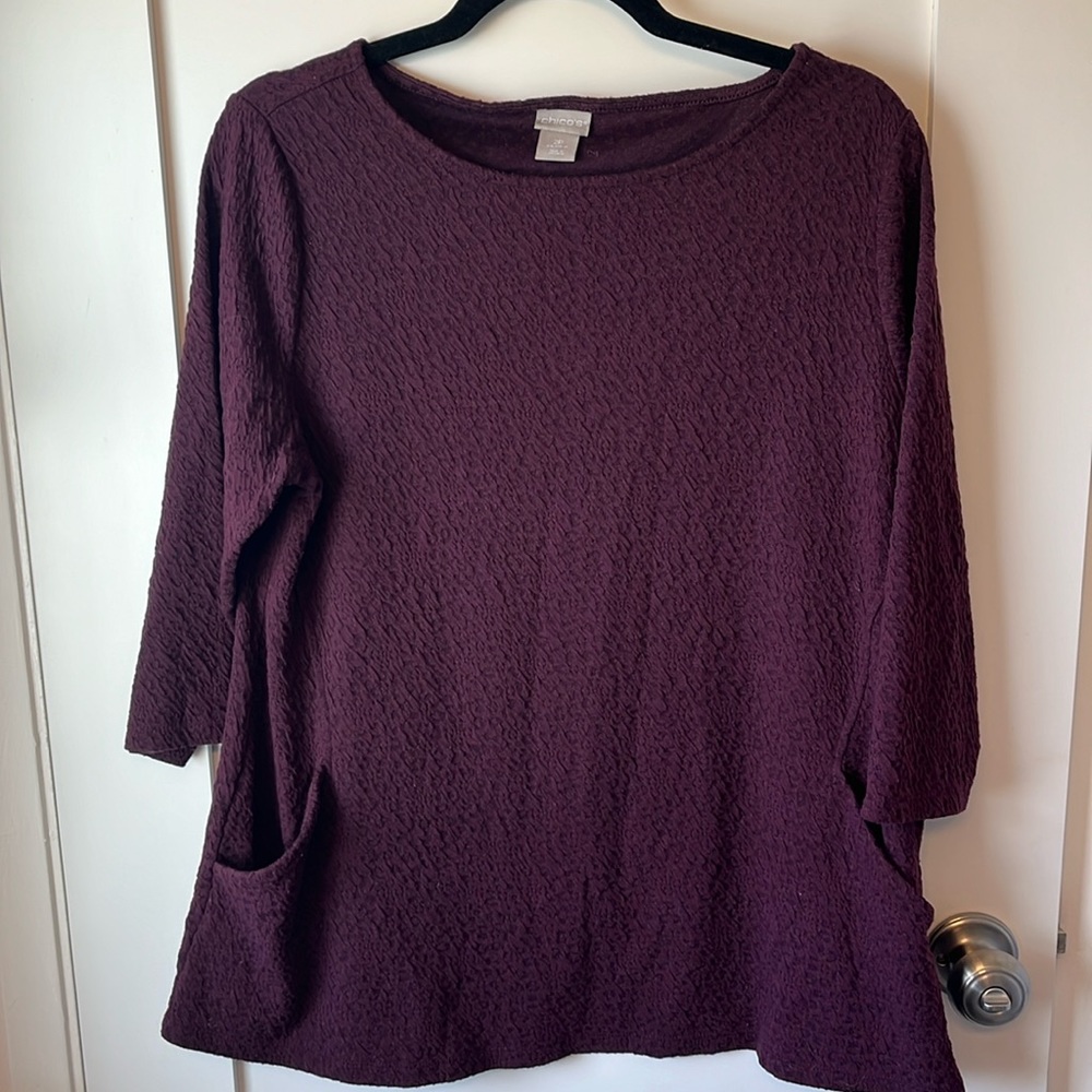 Chico’s 3/4 sleeve textured blouse with pockets size 2P (US size LP)